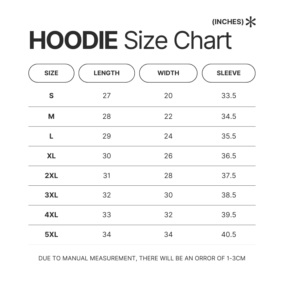 Hoodie Size Chart - Kaiju No. 8 Shop