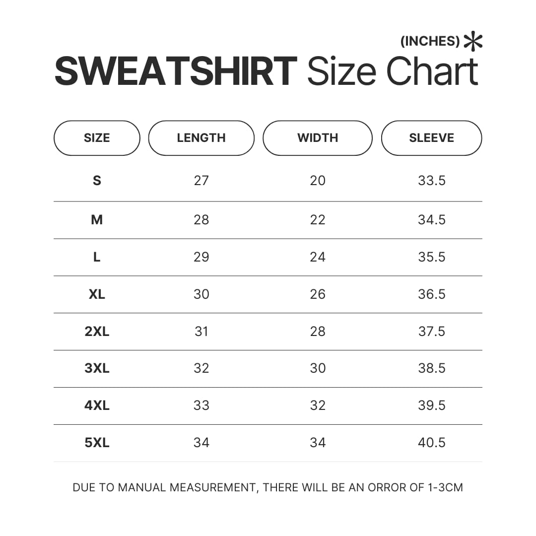 Sweatshirt Size Chart - Kaiju No. 8 Shop