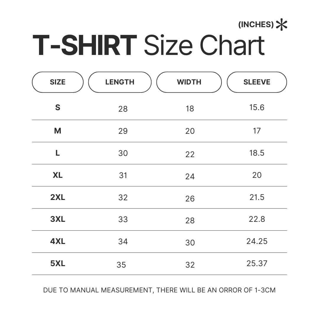 T shirt Size Chart - Kaiju No. 8 Shop