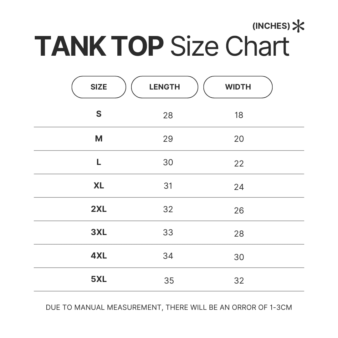 Tank Top Size Chart - Kaiju No. 8 Shop
