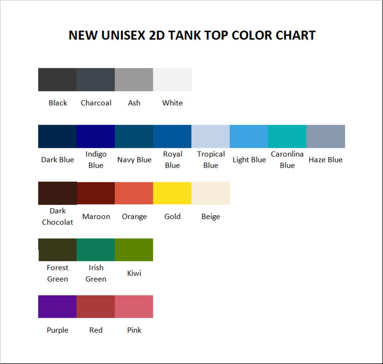 tank top color chart - Kaiju No. 8 Shop
